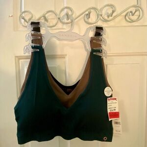 Danskin Women's Size Large Ribbed Bralettes - Set of 3 - Teal, Brown & Black